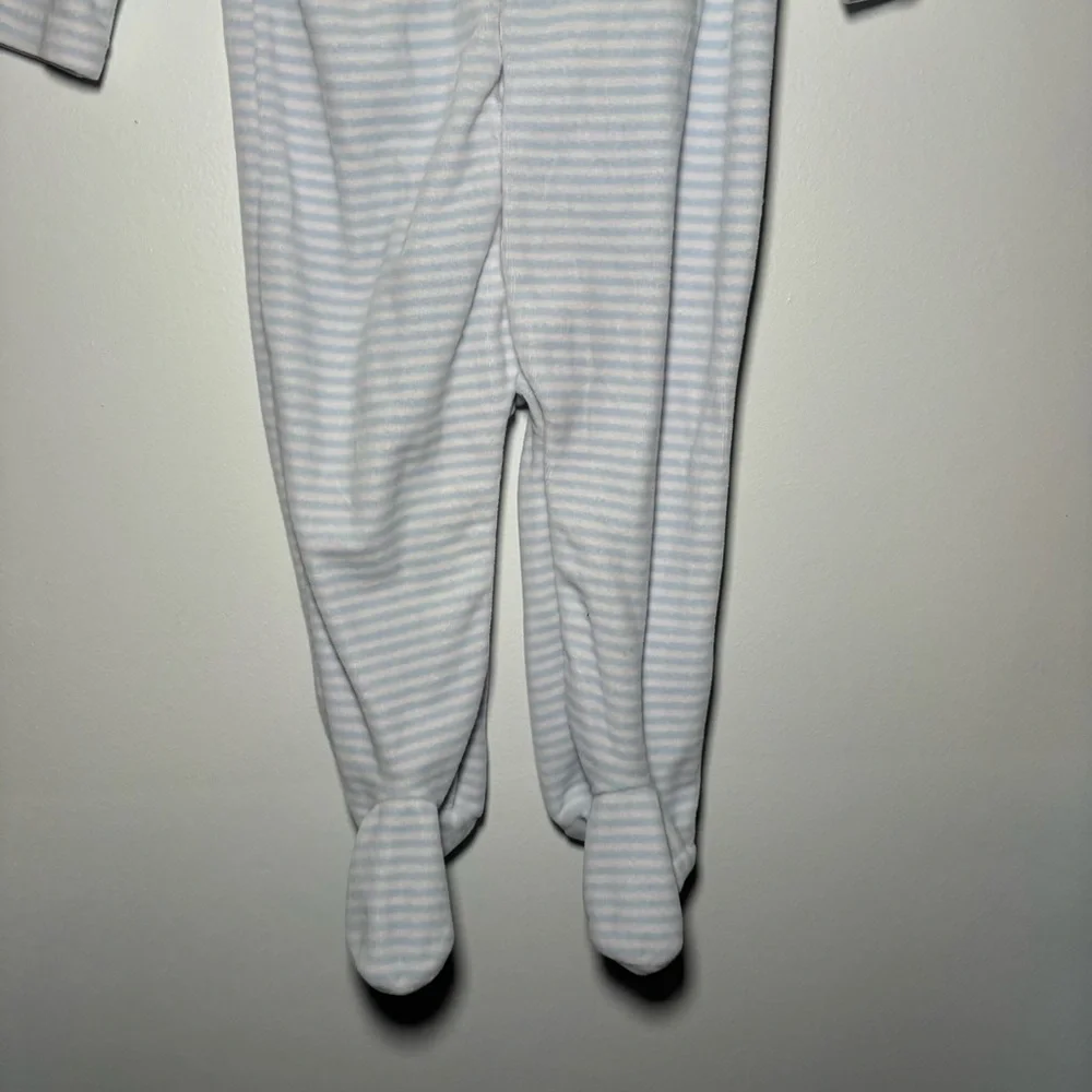 Ralph Lauren Baby One Piece Blue White Striped Velvet Velour 9M Footed Coverall